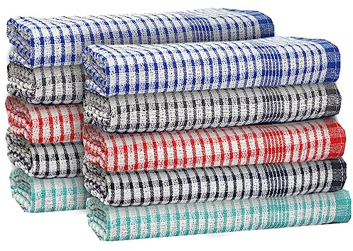 Casabella Wonder Dry Tea Towels for Kitchen,100% Cotton 50x70 cm Kitchen Towels Pack of 10 Dish Cloths for Washing up soft, Highly Absorbent & Thick Wash Cloths, Mix Combo Tea Towels Cleaning Cloth