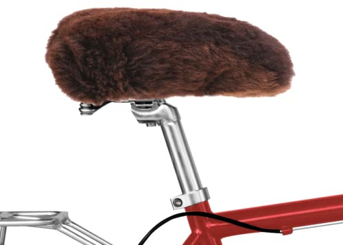 Lammfellhof - Relugan Lammfell Fahrradsattelbezug - Handgefertigter Lammfell Sattelbezug Merinolamm - Sattelschutz, Echt Lammfell Fahrradsattelbezug (Braun, XL)