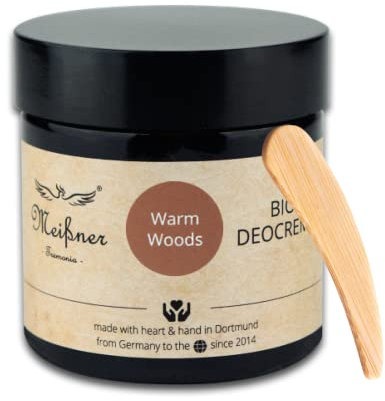 Meißner Tremonia - 75g Deocreme Warm Woods - veganes Deo ohne künstliche Zusatzstoffe - Bio Naturkosmetik ohne Konservierungsstoffe - Aluminiumfrei & Zero Waste - inkl. Bambus Spatel