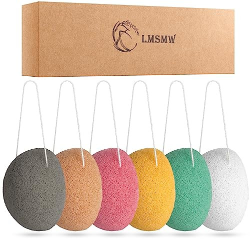 LMSMW Konjac - Esponjas faciales orgánicas exfoliantes suaves para lavado facial y corporal con carbón activado, herramientas naturales para el cuidado de la piel, adecuadas para pieles sensibles y
