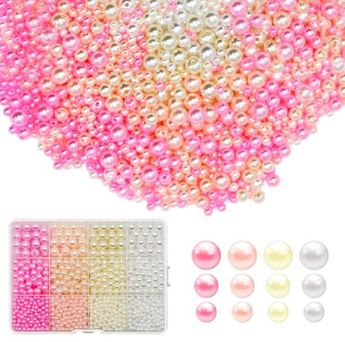 PEAKTOP 1400 Kunstperle mit Loch Bunte, Perlen Runde Kunststoff, Kunstperlen zum Auffädeln Bunt, Pastell Imitationsperlen Bastelperlen für DIY Schmuckherstellung, Kleidung, Basteln 4mm 6mm 8mm