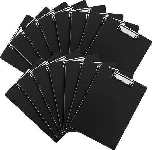 Lot de 15 planchettes à pince en plastique noir de 31,8 x 22,9 cm avec clip à profil bas, format lettre A4 pour salle de classe, bureau, école et entreprise