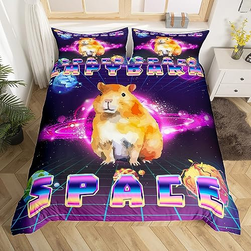Homewish Capybara Bettwäsche Set Universe Outer Space Thema Bettbezug Nette Nagetiere Capybara Tröster Cover Geschenke für Capybara Liebhaber Bettbezug Lustige Capybaras Bettwäsche 135x200