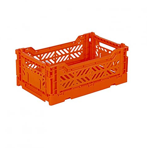 Ay-Kasa Klappkiste, stabile Faltkiste aus Kunststoff, stapelbar, Orange, Mini (27x17x11cm)