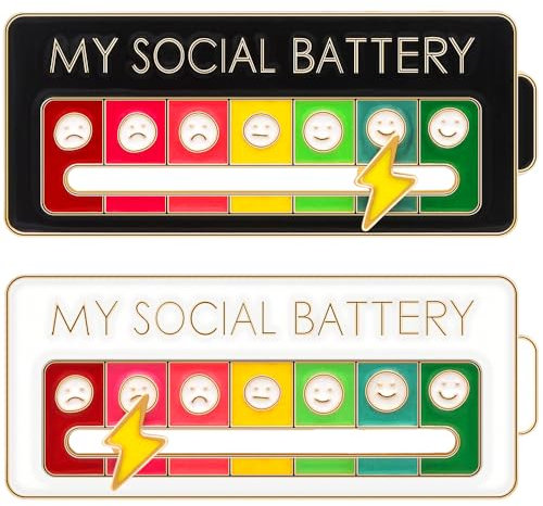 2PCS MY SOCIAL BATTERY, Mood Conversion Brooch Pin, Creative Expression Pin Brooch Badge Lapel Pin