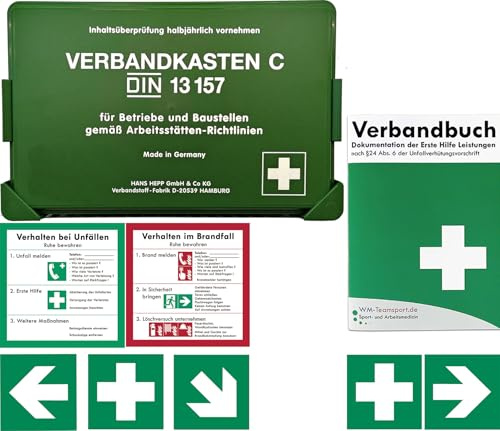 Betriebsverbandkasten 2 in 1 erfüllt aktuelle DIN 13157 für Betriebe + DIN 13164 für Firmenfahrzeuge inkl.Verbandbuch und INFO-Paket 1