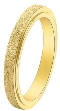 Whoiy 3MM Ringe Freundschaftsringe Gravur, Sandstrahl Glitzer Fidget Ring Ausgefallene Verlobungsringe Edelstahlring Vergoldet Ring Damenring Größe 54 (17.2)