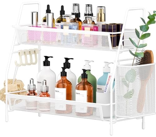 VITVITI 2 Tier Spice Racks Kitchen Shelf, Stainless Steel Spice Organiser for Kitchen Counter, Office Coffe Station, Bathroom Accessories Storage - White