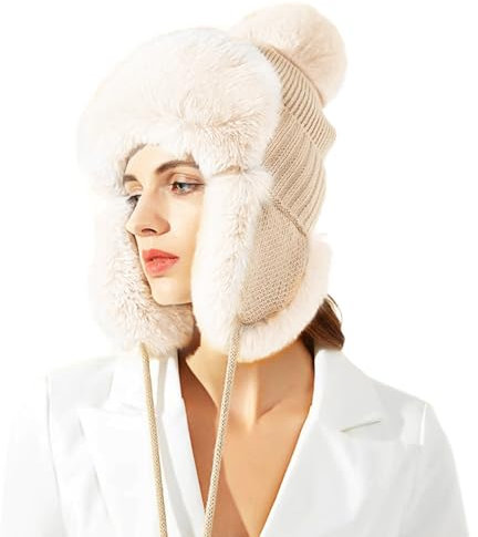 TAGVO Beanie Mütze Fellmütze Winter, Winddicht Fliegermütze Bomber Hut Mit Weichem Fleece Innenfutter, Warme Erwachsenen Wintermütze Mit Ohrenklappen für Damen