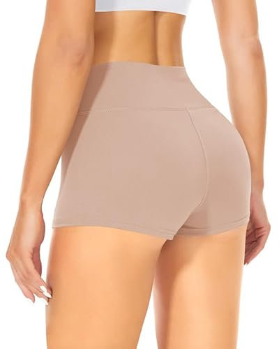 TNNZEET Radlerhose Damen Hohe Taille Shorts Bauchweg Kurze Sporthose Hotpants für Yoga Gym (Beige,XS)