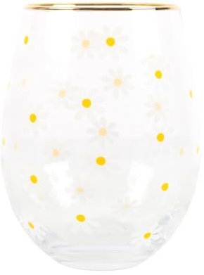 Something Different Wholesale Charmantes Weinglas ohne Stiel mit goldfarbenem Rand – Frühlingsdesign – fröhliche und elegante Gläser für einen Hauch von floralem Genuss