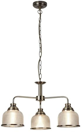 Licht-Erlebnisse Hängelampe Jugendstil Ø 56 cm H: max. 1,2 m verstellbar in Messing Antik Klar E27 Glas Metall Hängeleuchte Wohnzimmer Pendelleuchte Esstisch