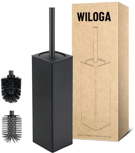 Wiloga Klobürste Silikon Schwarz Rostfreies Metall - WC Bürste mit Halter & Spritzschutz - Hochwertige Aluminium Toilettenbürste Schwarz - Antibakteriell klobürste Silikon