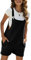 Vanchenl Salopette corte estive donna casual spalline regolabili bavaglini cotone lino tuta con tasche, Nero , L