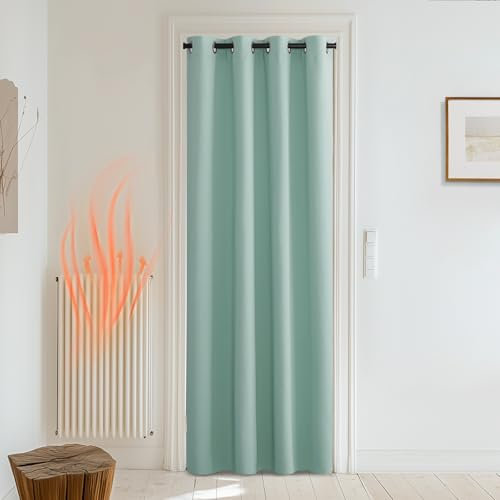 PONY DANCE Eyelet Light Green Curtain - Thermal Insulated Bedroom Window Curtain & Drape Home Decor Solid Draperies Sun Blocking, Energy Saving, Wide 52 inch by Drop 84 inch, 1 Panel