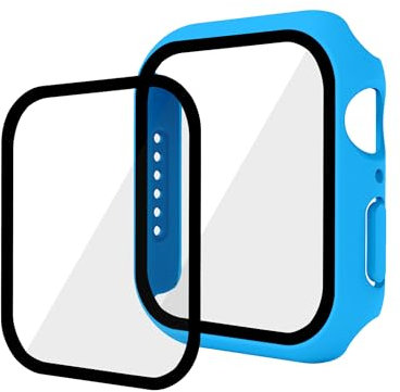 GANGANPRO 2 In 1 Design harte PC Hülle mit Gehärtetem Glas Displayschutzfolie für Apple Watch 4/5/6/SE,Ultradünne Kratzfeste Smartwatch Abdeckung für iWatch 44 mm Zubehör – Blau