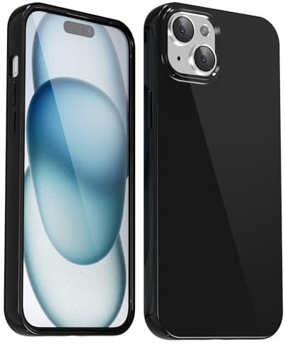 Svanove for iPhone 15 Plus Case Silicone, Glossy Soft Rubber Gel Jelly Cute Protective Plastic Simple Plain Phone Case Cover for Women Girl, Slim Thin Flexible Shockproof TPU, Black