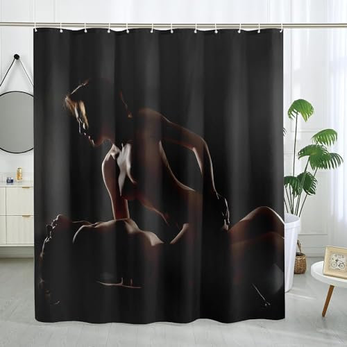 Rideau Douche 120 x 200 Couple Romantique, 3D Beauté Sexy Rideau de Douche Anti Moisissure Rideaux de Douche, Rideau Salle de Bain Imperméable, avec 8 Crochets 1766YL