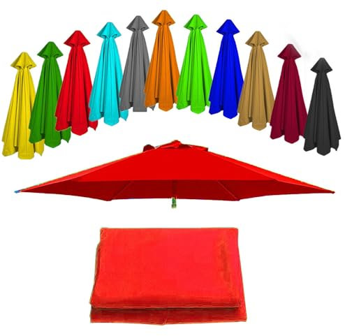 Lona de recambio para sombrilla tela de repuesto para sombrilla de 3.0 Metros y 6 Brazos, Cubierta de Repuesto para sombrilla de patio, Toldo de repuesto - Lona de poliéster - Protección UV(Color:Red,