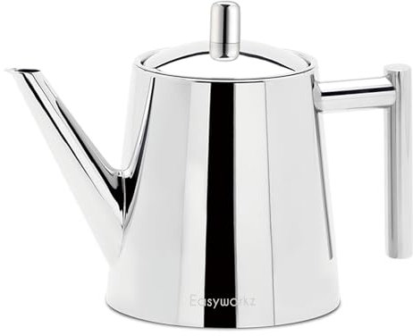 Easyworkz Stainless Steel Double Wall 1000ml Tea Pot with Removable Tea Infuser, Perfect for Brewing Your Favorite Tea, Chrome