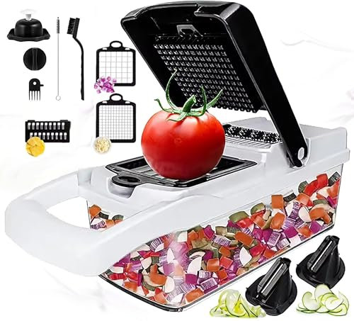 Vegetable Chopper Vegetable Cutter - Veggie Onion Salad Food Chopper Manual - Potato Chipper - Veg Chopper and Dicer - Kitchen Tools & Gadgets (8-in-1 Black)