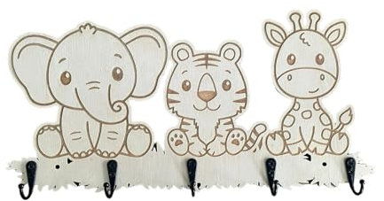 Kinder garderobe, Kinder garderoben, Dschungel Thema, Kindergarderobe, 5 Haken, Kinder garderobenleiste, Holz, inklusive Befestigungsmaterial