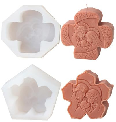 Xidmold 2 Stück Heilige Familie Kerzenform Seifenform Krippenspiel Gießform Silikon Jesus Maria Josef Silikonform für Fondant, Epoxidharz, Sojawachs Kerzen, Seife, Gips, Beton, Handwerk (A)