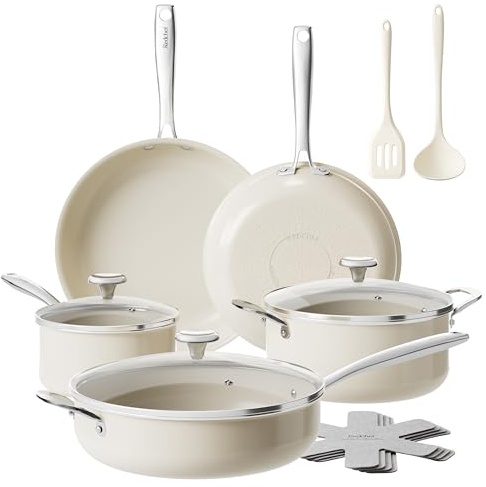 Redchef 14pcs Pots and Pans Set Non Stick, Nonstick Ceramic Cookware Set, Induction Cookware Cooking Set with Frying Pans, Saucepans, Saute Pan, Non Toxic, PFAS PFOA & PTFE Free