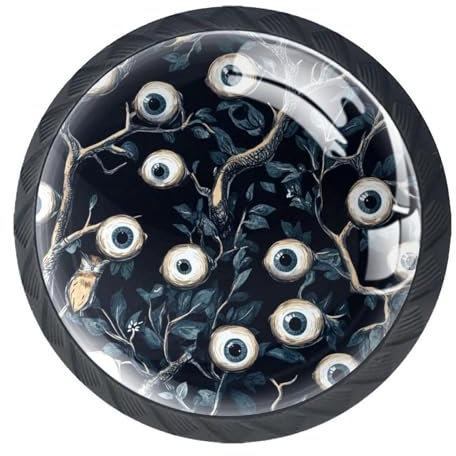Schrankknöpfe, schwarze Küchengriffe mit Glas-ABS, Schubladenknauf mit Schrauben, Kleiderschrank, Möbelgriff für Badezimmer (Augäpfel, Blumenbaummuster)