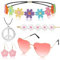 BOYATONG Hippie Kostüm Damen, Faschingskostüme Damen Hippie Accessoires, 5 Stück Hippie Accessoires - 70er Jahre Bekleidung Zubehör,Flower Power Accessoires,Peace Kette, Brille (Böhmen Stil)