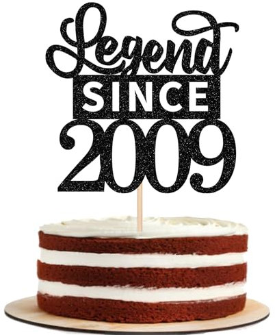 1 Stück 16th Tortendeko Glitzer Legend Since 2009 Cake Topper Alles Gute zum Geburtstag 16 Kuchen Deko für Prost auf 16th Geburtstag Jahrestag Party Kuchen Dekorationen Schwarz