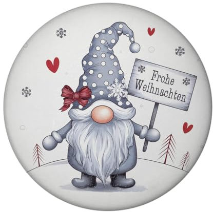 niedlicher Weihnachtswichtel mit Schild Magnet - Frohe Weihnachten Wintergnom im grauen Hut für die Festliche Jahreszeit - charmanter Winter-Wichtel zum Dekorieren