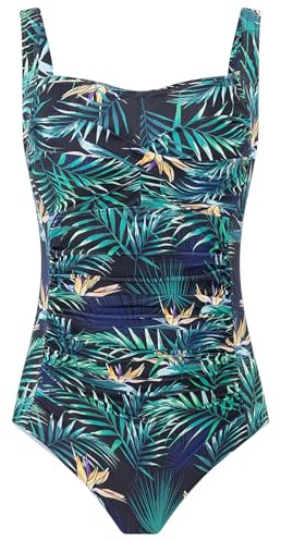 Aidotop Womens One Piece Swimsuit Tummy Control Swimwear with Retro Ruched Monokini Bathing Suits(72Blue Orange Leaves,XL)