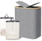 KASURE 150 L Panier a linge 2 compartiments, cadre en bambou robuste, panier à linge pliable avec sac à linge amovible, gris