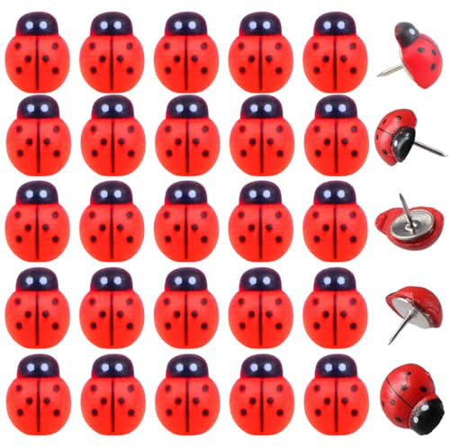 EIR 30 Stück Pinnwand Kork,Cute Pins,Marienkäfer-Nadeln,Pinnwandnadeln,Pins für Pinnwand,Dekorative Kork Push Pins,Pinnwandnadeln Holz,Niedliche Platten Pins für Fotos Wand Karten Bulletin Board