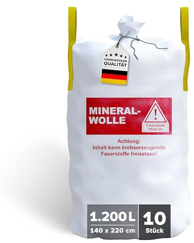 D-TACK 10x KMF Big Bag | 140 x 220 cm | Mineralwollsack aus PP-Gewebe | UV-stabilisiert | Säcke für Mineralfaserabfälle, Glaswolle und Isolierwolle | 1m³ | 1200l mit Hebeschlaufen