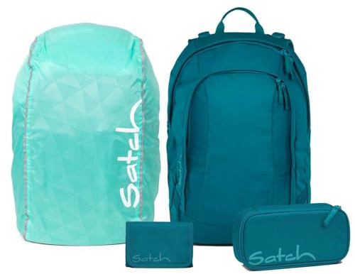 Satch Air Streetwalk Edition Schulrucksack Set 4tlg. inkl. Etui, Börse, Regenhülle (Deep Petrol)