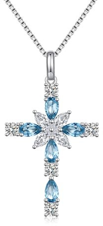 JiaYang Sterling Silber Kreuz Halskette für Frauen, Dezember Tansanit Cubic Zirkonia Doppelkreuz Anhänger Glaube Jesus Christen Schmuck