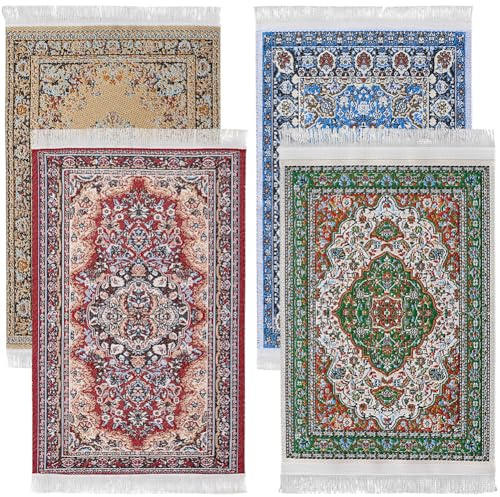 GORGECRAFT 4 Colori Vintage Tappeto Tavolo Sottobicchieri Tessuto Orientale Tappeto per Bevande Tessuto Porta Bevande Tappeto Rettangolare Tappeto Design Orientale Sottobicchieri per Tavolino