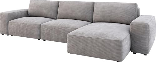 DELIFE Eckcouch Lanzo L Cord Silbergrau 360x160 cm Recamiere variabel