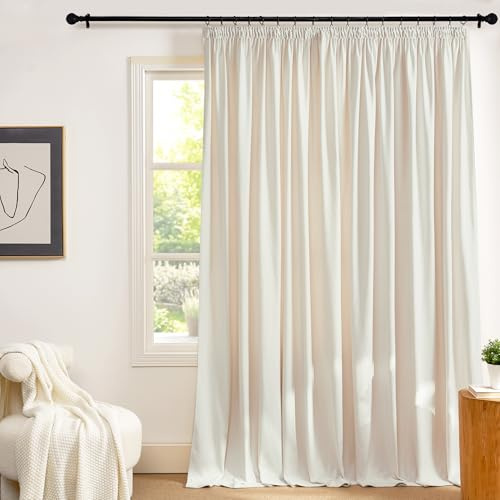PONY DANCE Velvet Curtains for Living Room Thermo Vorhänge gegen Hitze | 1er Set, H240 x B300 cm, Creme, 300g/m², Extra Breite Gardine Sonnenschutz, Schwerer Vorhang Hitzeschutz, für Schiene