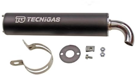 Tecnigas Next-R Endschalldämpfer Schwarz – 2-Loch Auspuff Endtopf mit Montageset – passend für Aerox, Nitro, Speedfight, SR 50, GP1, Trekker, F12, F15, Ark, Italjet, Generic, Explorer 50 2T