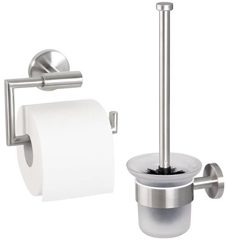 bremermann Bad-Serie Piazza - Badezimmer Zubehör-Set 2tlg. bestehend aus 1x Toilettenpapierhalter und 1x WC-Garnitur inkl. 1 Ersatzbürstenkopf, WC-Rollenhalter mit Soft-Close Funktion, aus Edelstahl