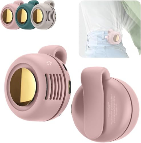Mini Fan With Clip, Portable Silent Mini Bladeless Fan Clip On, 2025 New Adjustable 3-Speed Suspended Waist Fans, For Outdoor & Travel & Office, Travel Accessories, Gift (Pink)