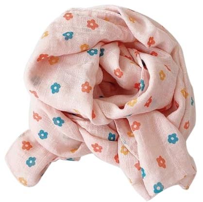 Belsen Summer Soft Cute Print Scarf for Kids Boy Girl Casual Travel Scarf 60×10 (Little Flower/Light Pink)