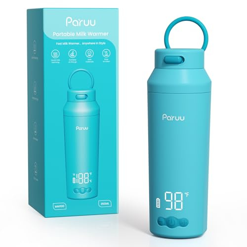 Paruu Portable Bottle Warmer for Breast Milk & Water, Baby Bottle Warmer with Fast Heating for Night Feeding, 7-Temp Control, Large 12oz Capacity, Ideal Gifts for New Parents, Blue