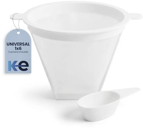 Anakel Home Filtro de Cafetera Universal Permanente de Nylon 1x6 con Cuchara para Sustituir Filtros de Papel de Cafetera | 13Øx10cm, Reutilizable, Color Blanco