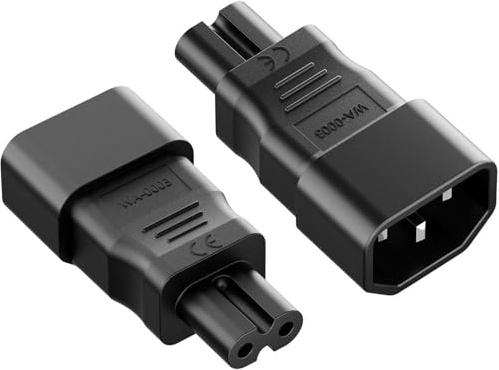 AmiCera 2 Stück Stromadapter Kaltgeräte, IEC 320 C14 Netzteil Adapter auf C7, Netzadapter C7 Euro-8 Stecker auf C14 Buchse Adapter 3-pin auf 2-pin, 3-polige auf 2-polige Konvertersteckeradapter