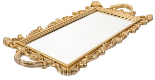 Vassoio Specchio Retrò in Vetro e Resina, Organizer Oro da Scrivania | Cosmetici e Gioielli, Superficie Liscia, Pulizia Rapida, Decorazione per Casa, Uso Quotidiano Domestico