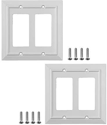 SleekLighting Pack of 2 Wall Plate Outlet Switch Covers | Classic White Architecture Wall plates| Variety of Styles: Rocker/Receptacle/Toggle / & Combo | Size: 2 Gang Decorator